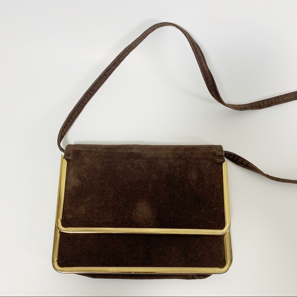 Vintage Handbags - Vintage brown velvet purse with brass trim.